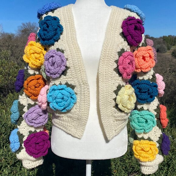 Handmade Sweaters - Handmade Crochet Flower Cardigan
